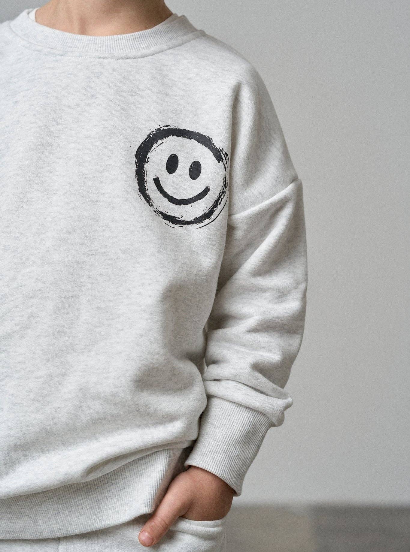 Happy Day Elevated Crewneck - Light Heather Grey: 12-18M