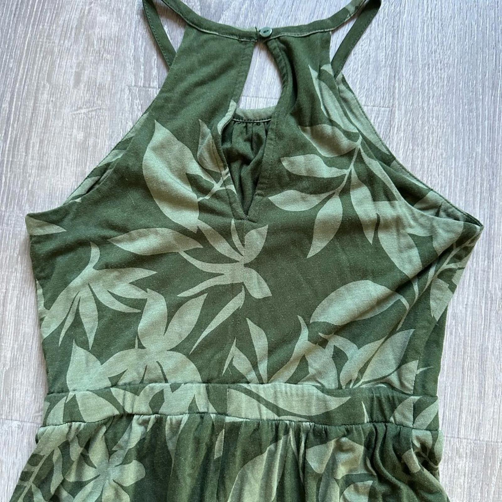 Old Navy Halter Olive Green Palm Tree Long Maxi Dress Size XS