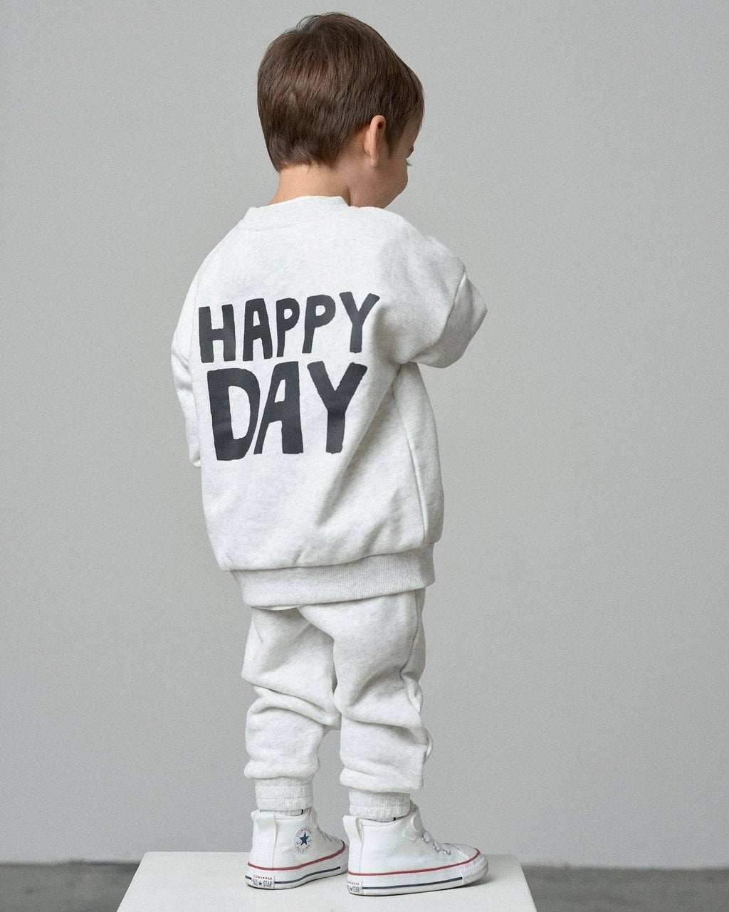 Happy Day Elevated Crewneck - Light Heather Grey: 6-12M