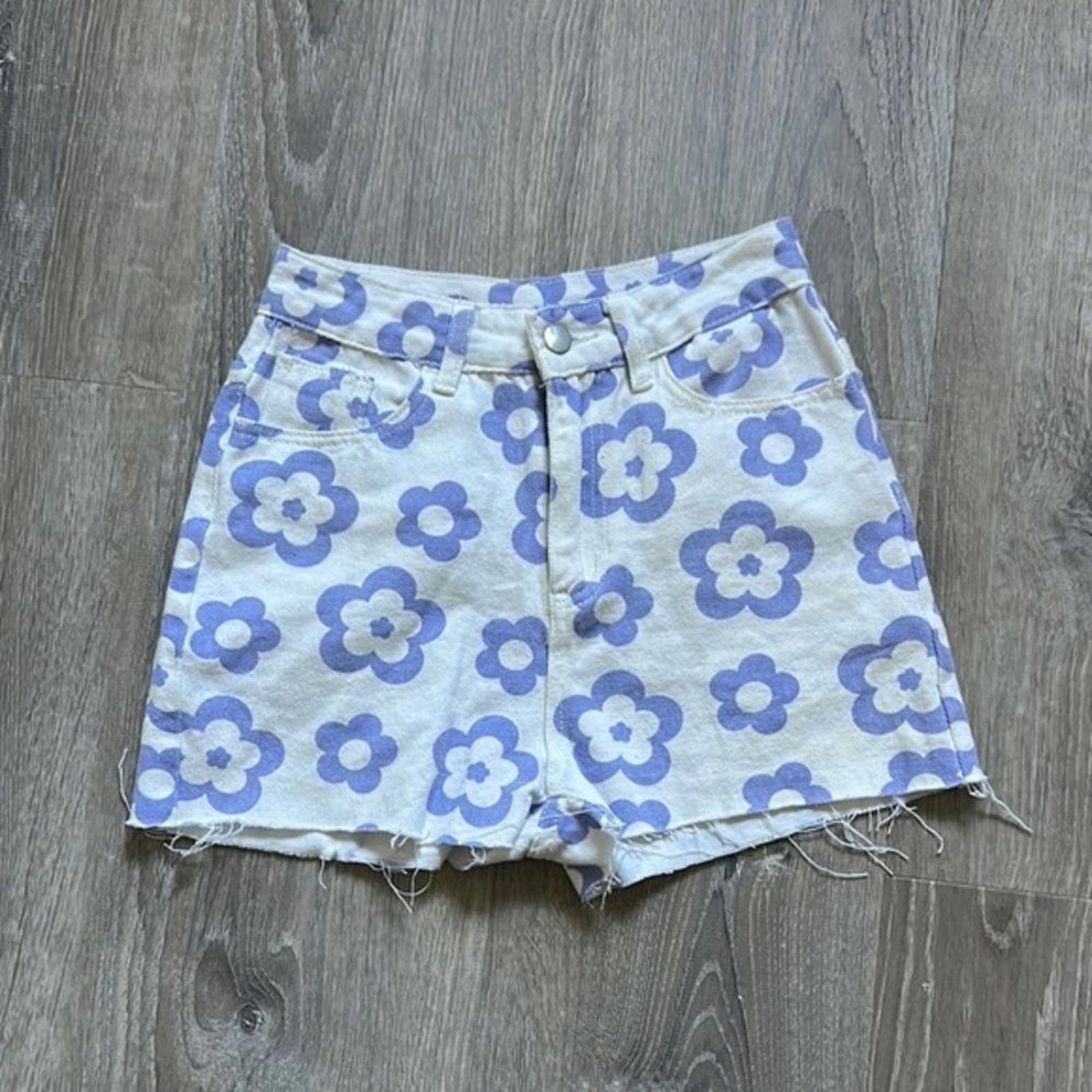 SHEIN White Blue Flower High Rise Jean Shorts Size XS