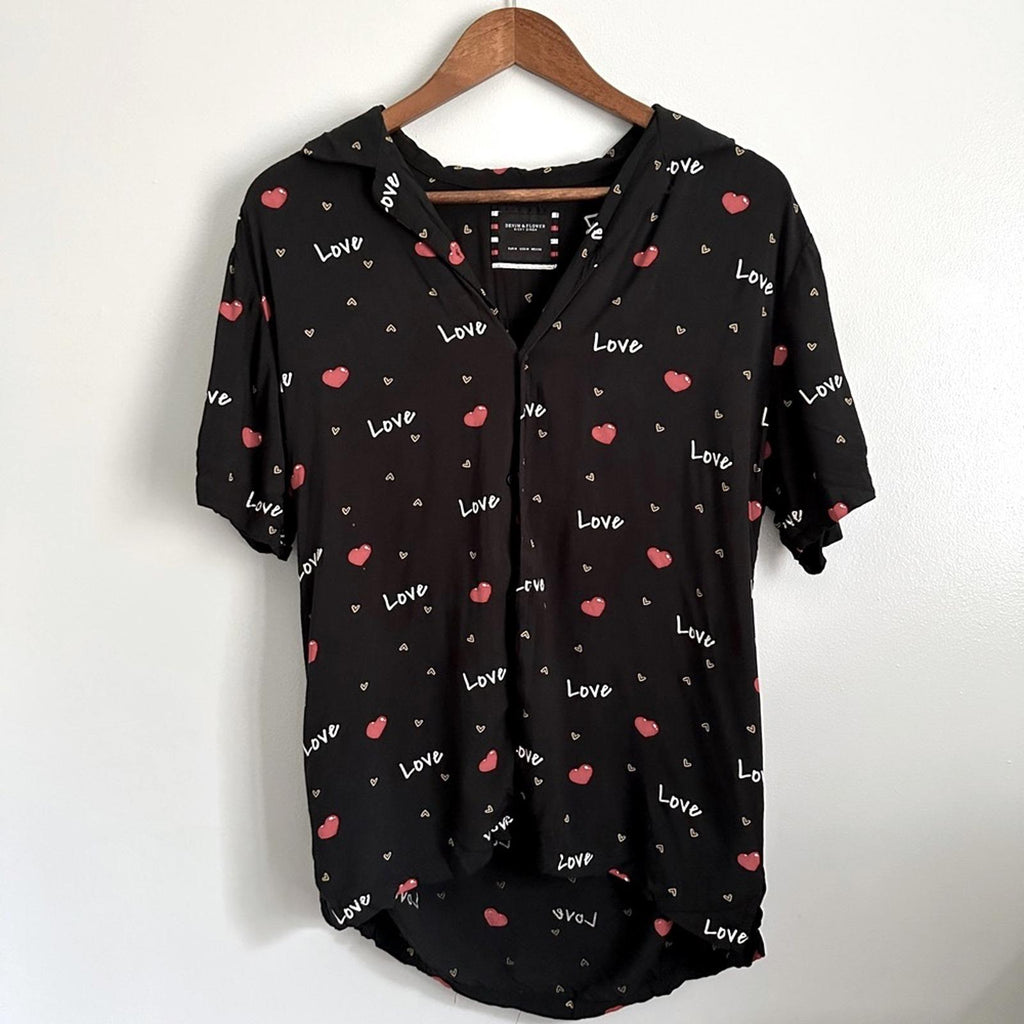 Denim & Flower Ricky Singh Button short sleeve Shirt Men's Medium Love Hearts