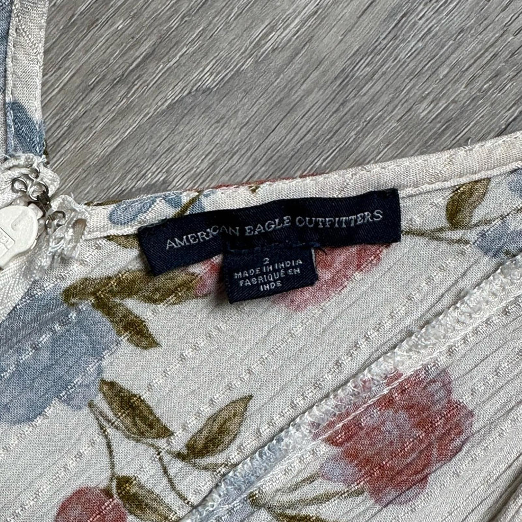 American Eagle Floral Print Tank Jumpsuit Front Slits Size 2