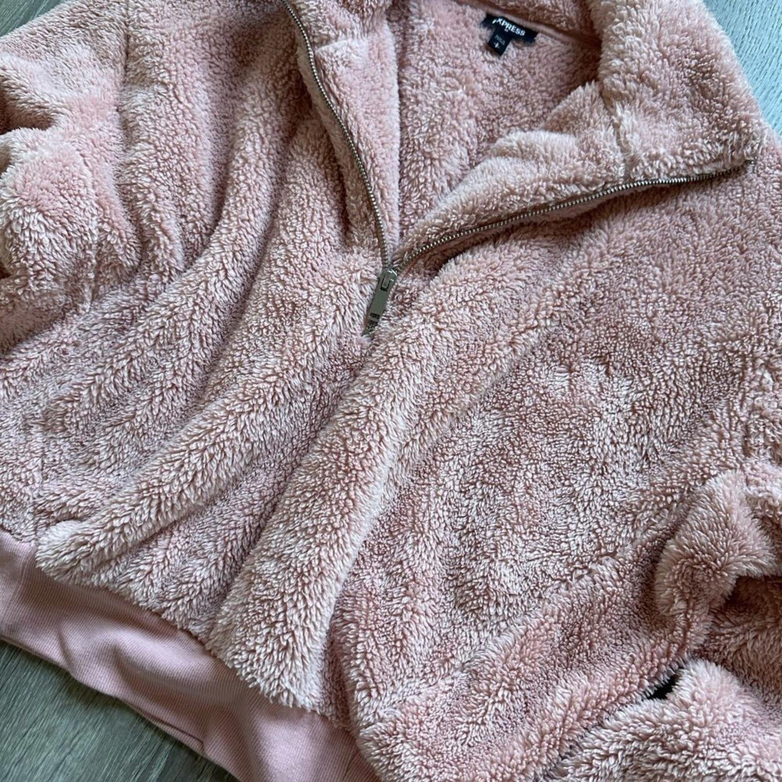 Express Sherpa Zip Up Cropped Pink Jacket Size Small