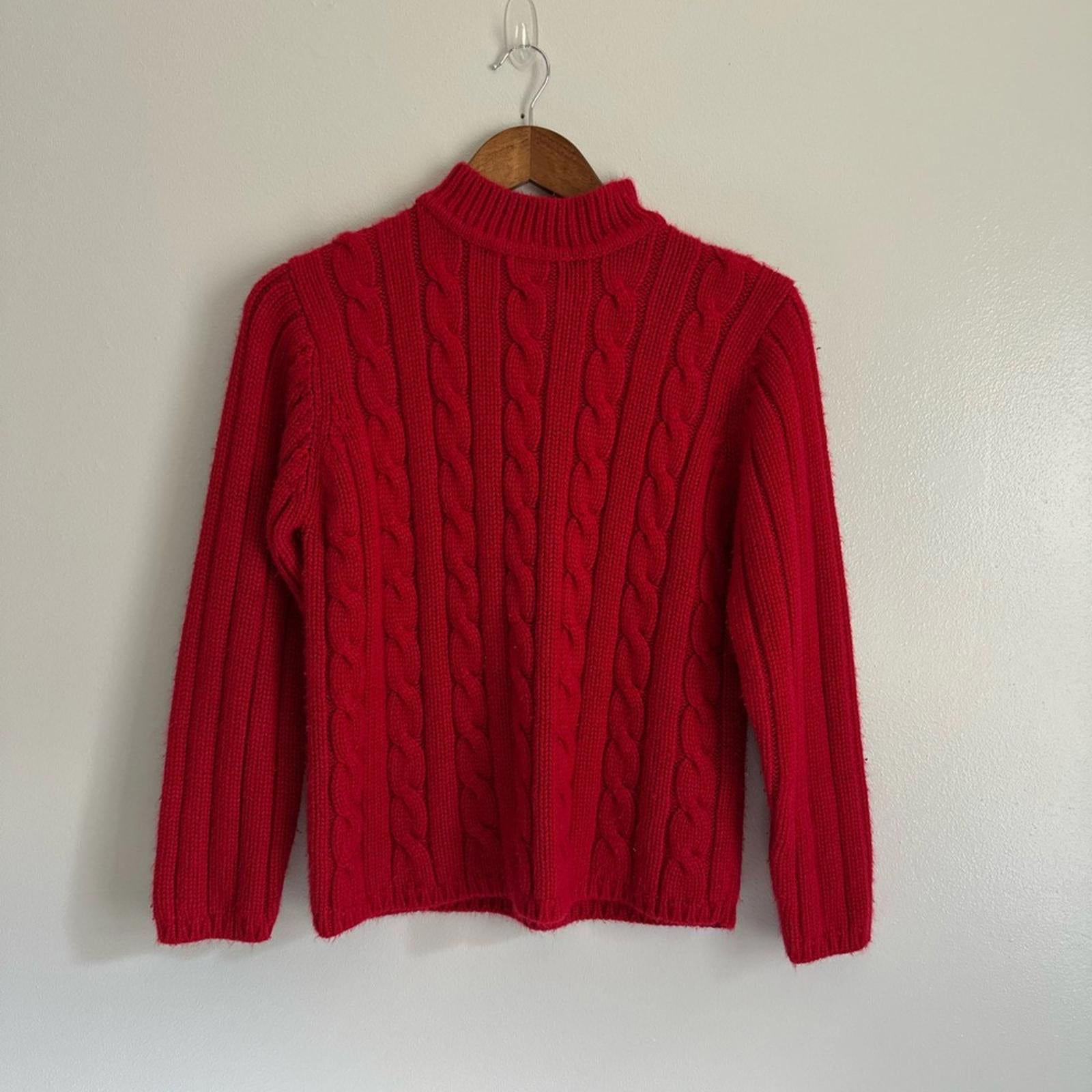 Sag Harbor Vibrant Red Cable Knit Turtleneck Sweater