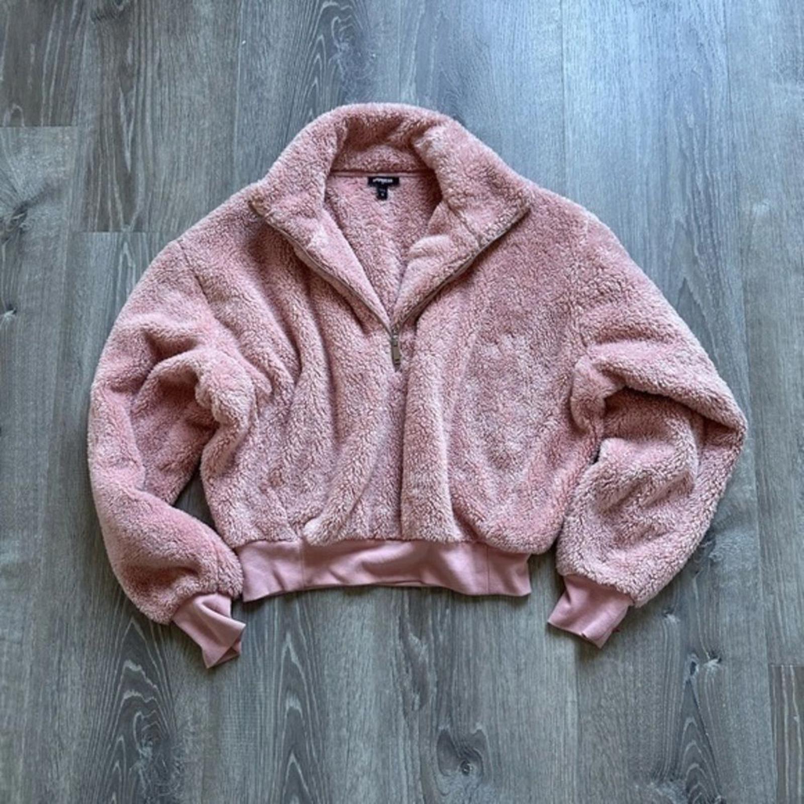 Express Sherpa Zip Up Cropped Pink Jacket Size Small