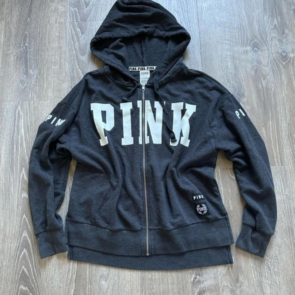 Victoria's Secret PINK Dark Gray Zip Up Hoodie Size Small