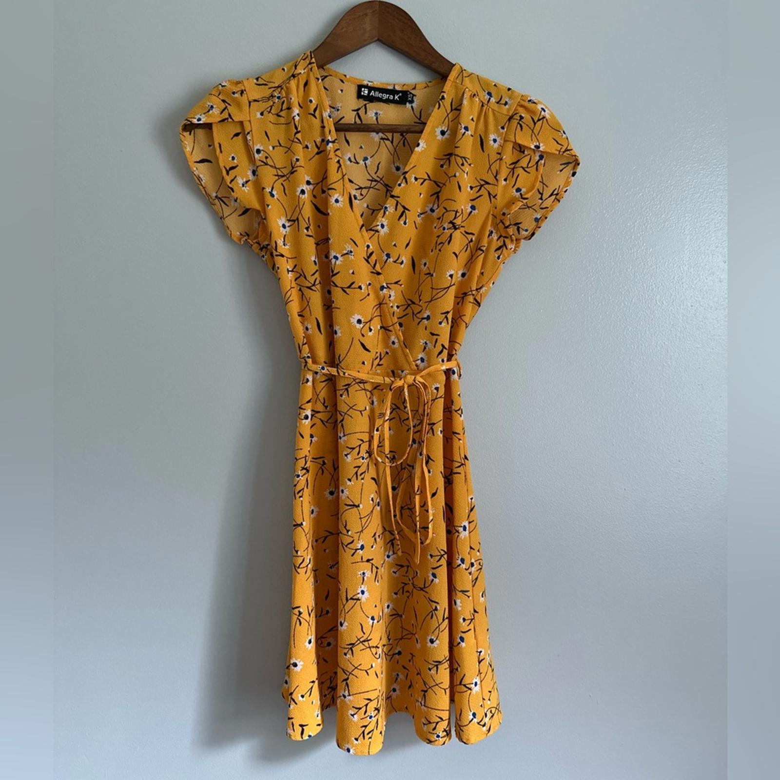 Allegra K Mustard Floral Midi Dress Size XS