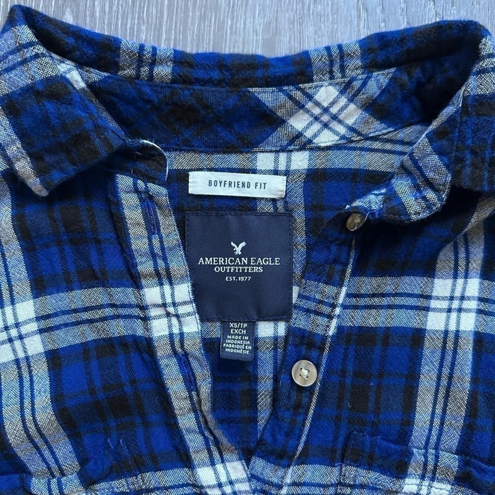 American Eagle Plaid Boyfriend Fit 1/2 Button Up Long Sleeve Shirt Size XS