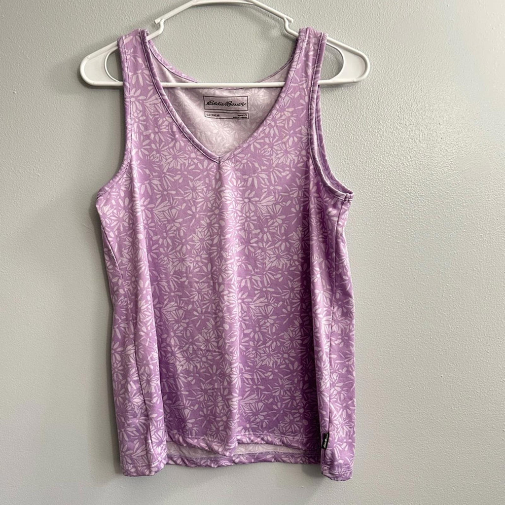 Eddie Bauer Lilac Flower V Neck Tank Top Size Small