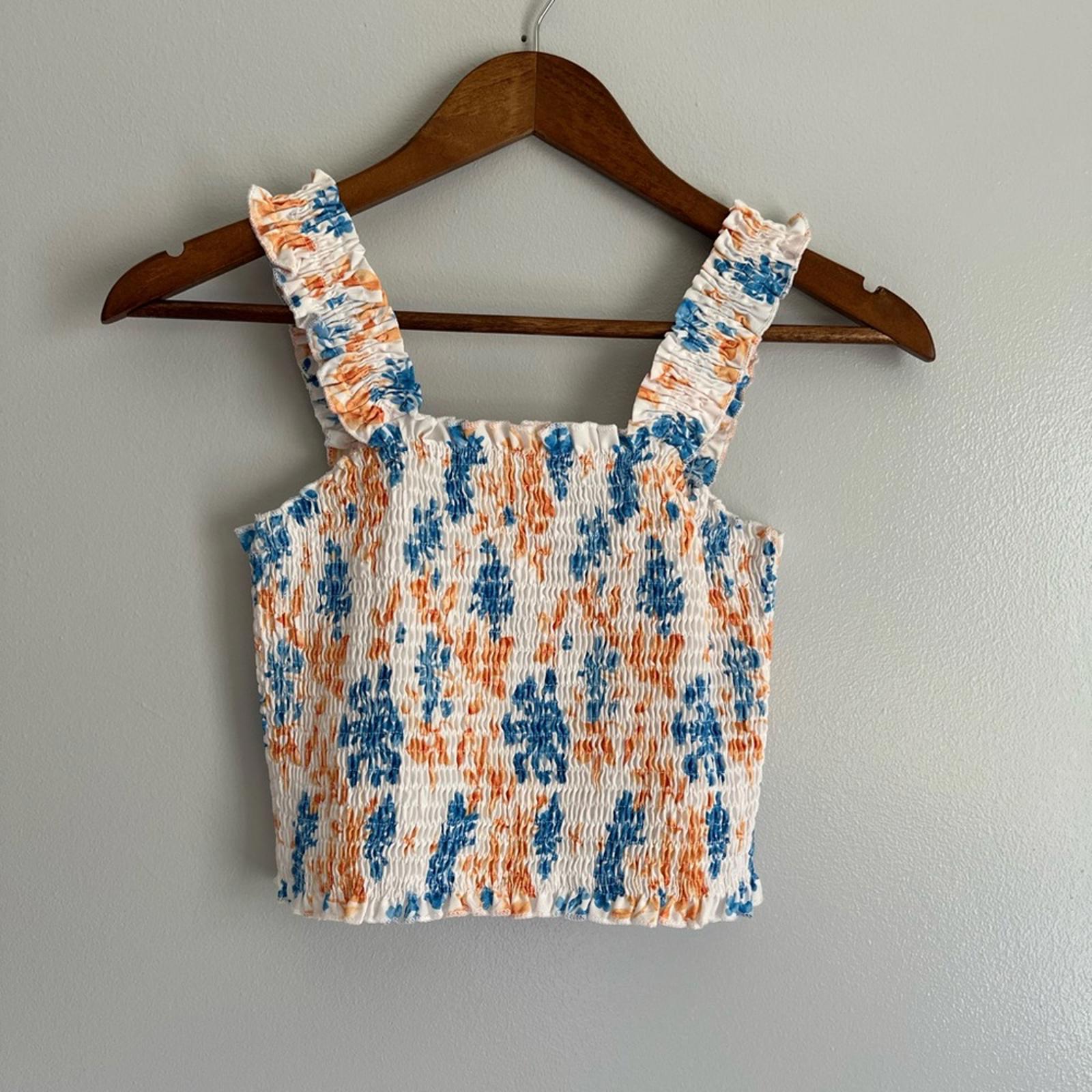 SHEIN Blue and Orange Smocked Crop Top Size Small