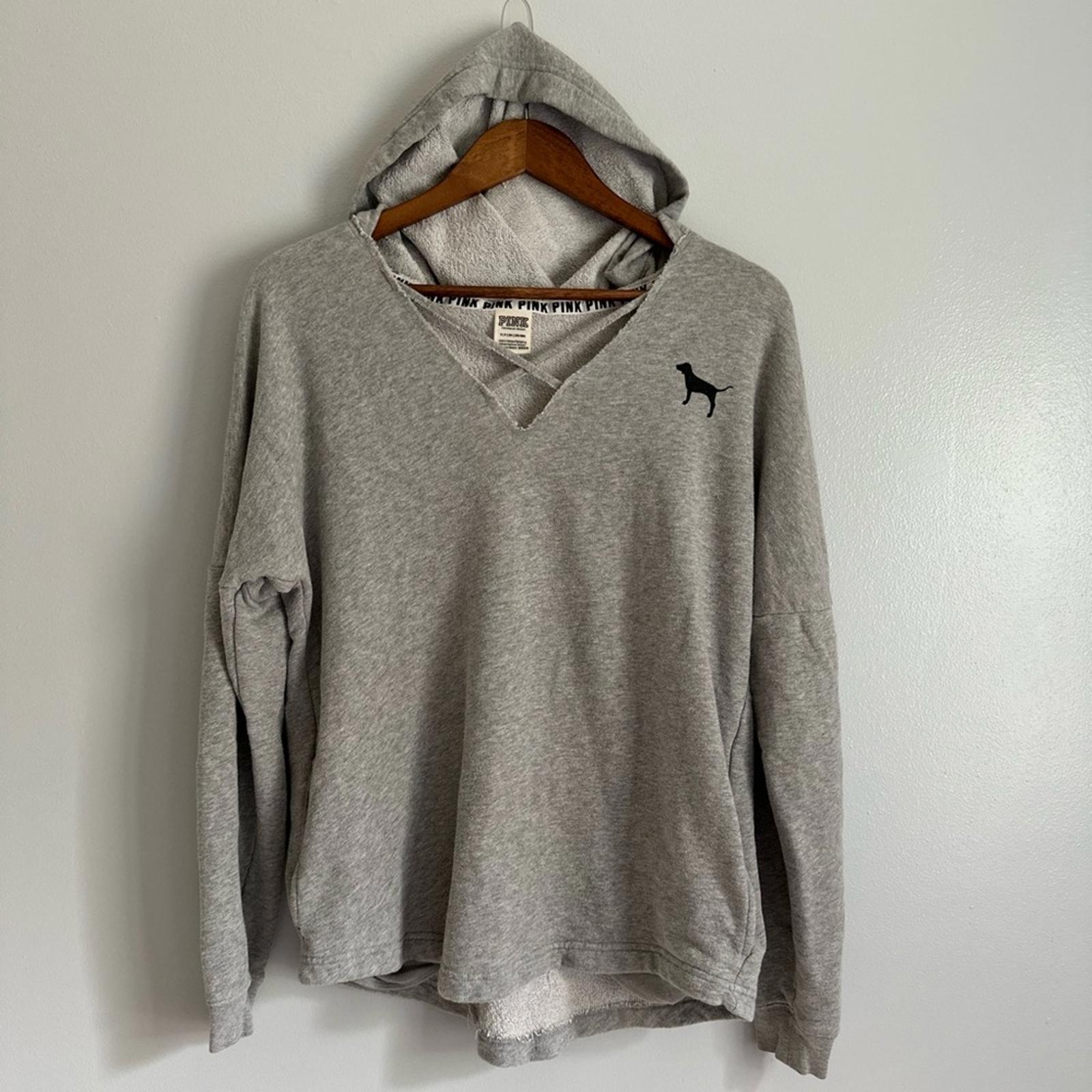 PINK Victoria's Secret Heather Gray V-Neck Hoodie Small Oversized