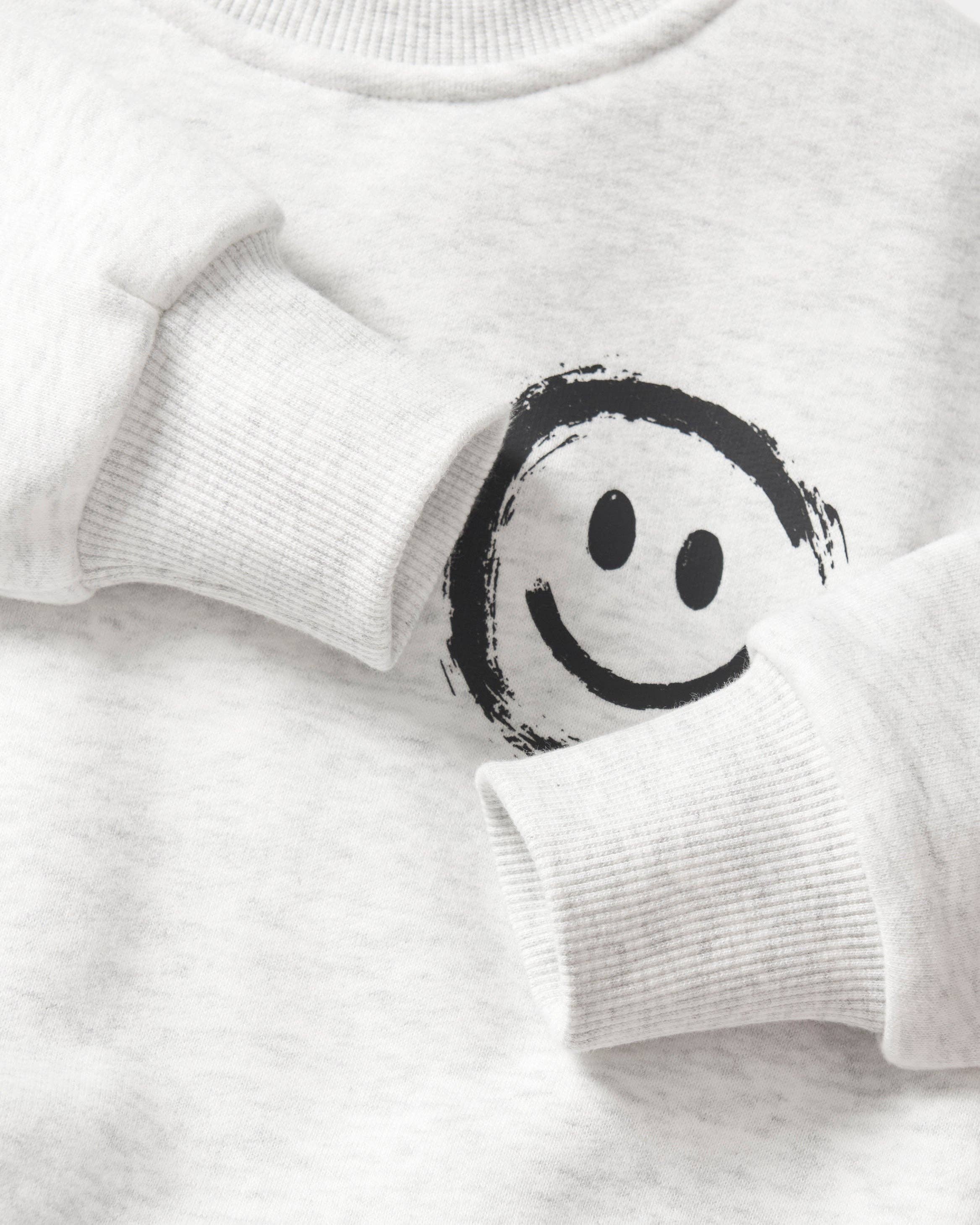 Happy Day Elevated Crewneck - Light Heather Grey: 12-18M