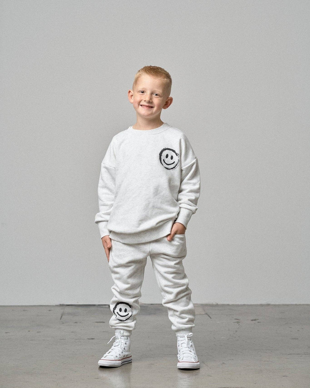 Happy Day Elevated Crewneck - Light Heather Grey: 6-12M