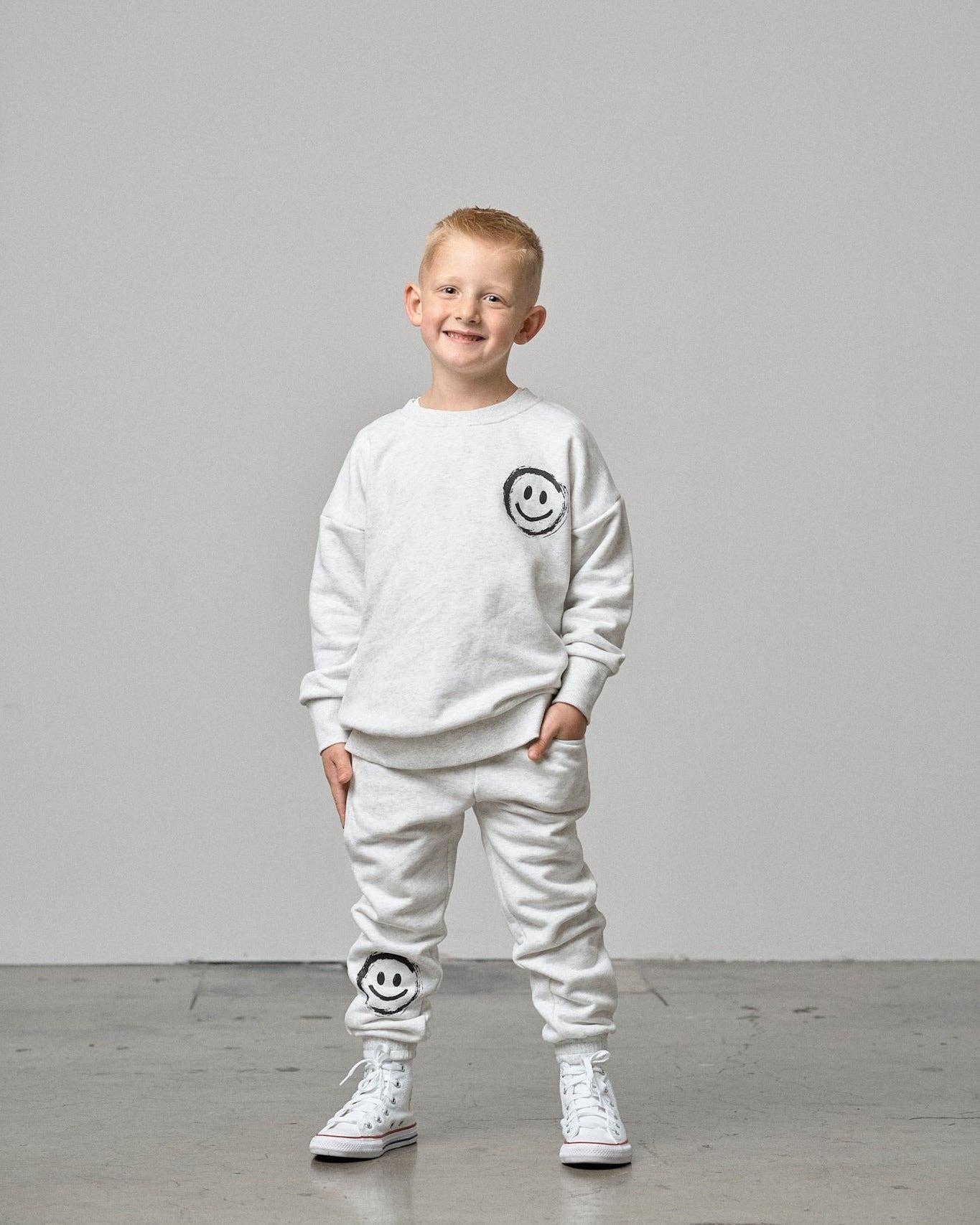Happy Day Elevated Crewneck - Light Heather Grey: 6-12M