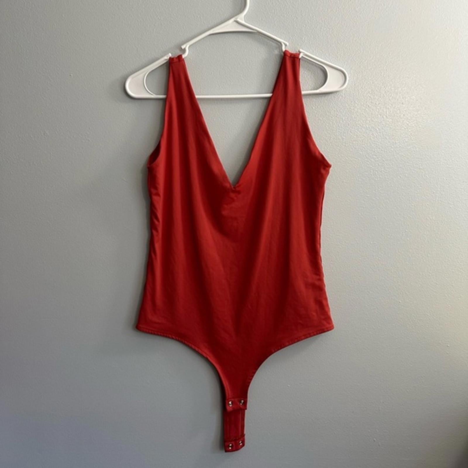 Red Bodysuit Deep V Neck Plunge Size Large