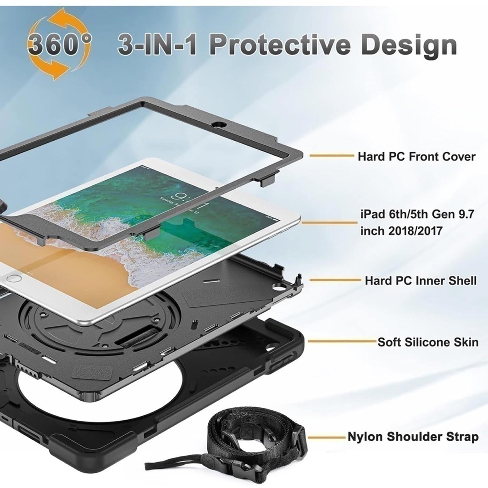 Drop & Shock Proof Black Case For Apple Tablet With Strap NEW