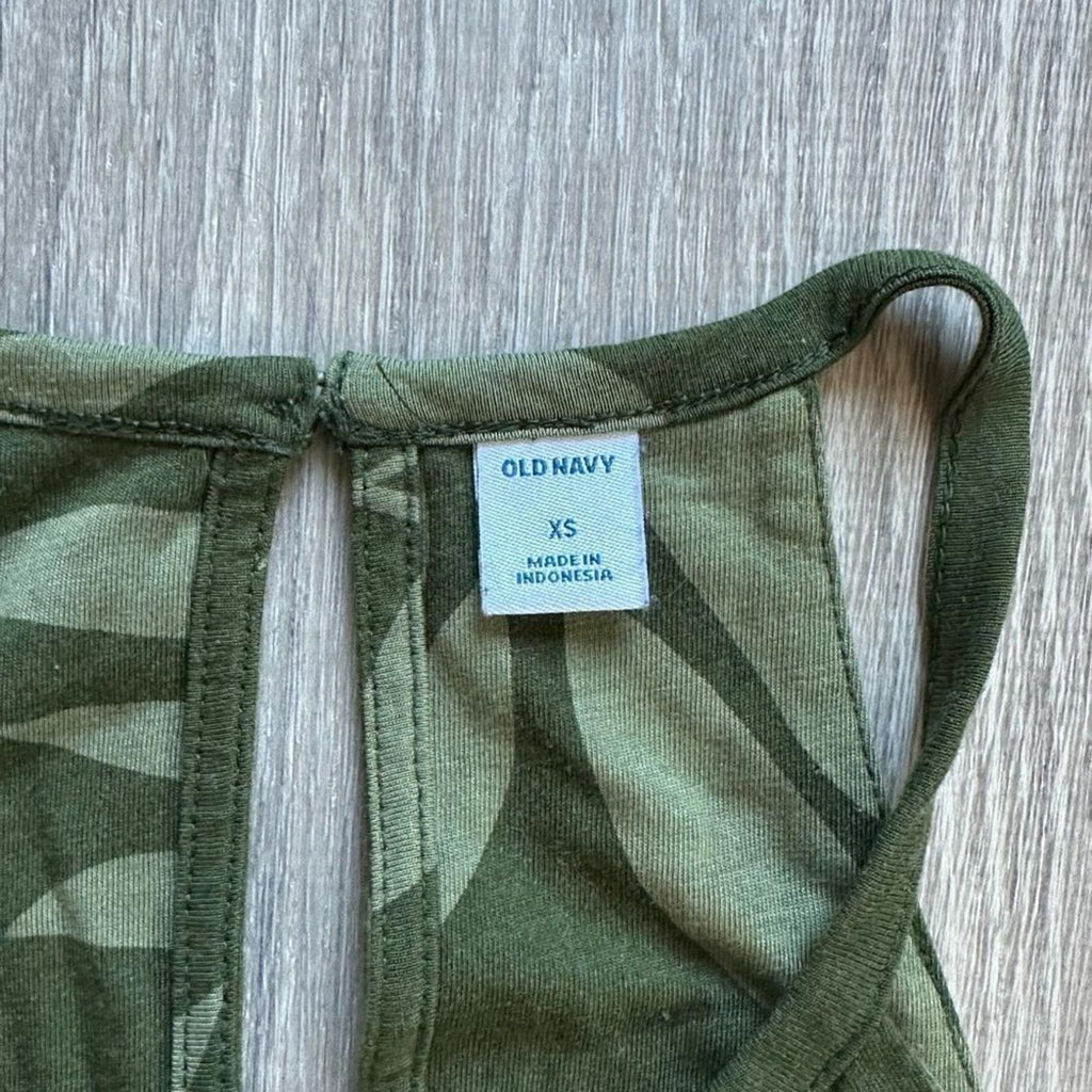 Old Navy Halter Olive Green Palm Tree Long Maxi Dress Size XS