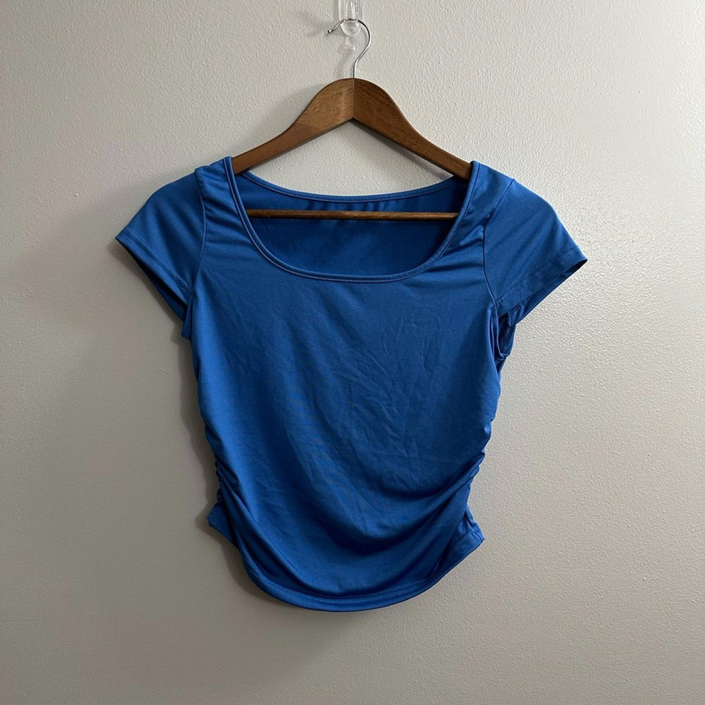 SHEIN Blue Crop Top Elastic Sides Scoop Neck Size Large