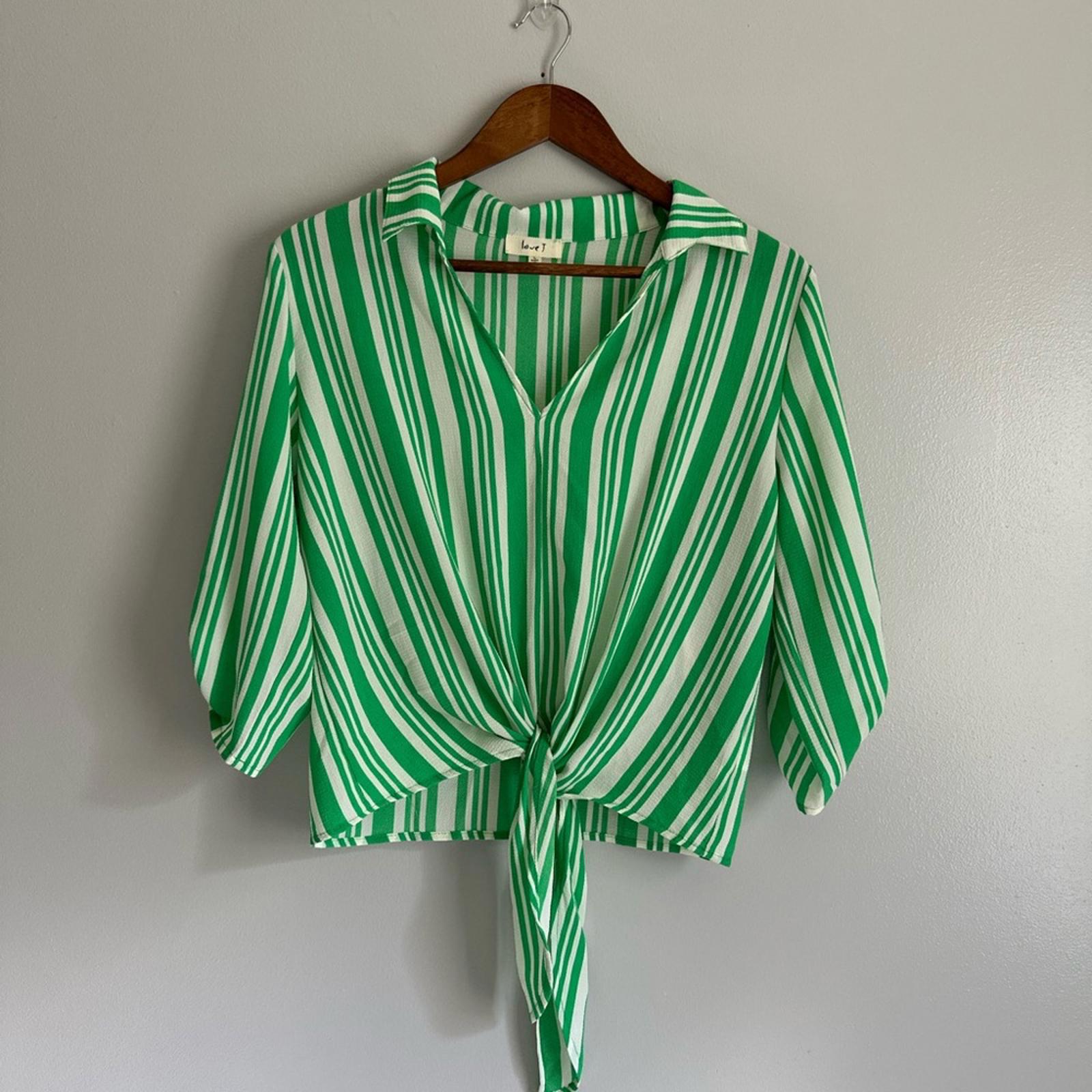 Love J Green and White Striped Blouse