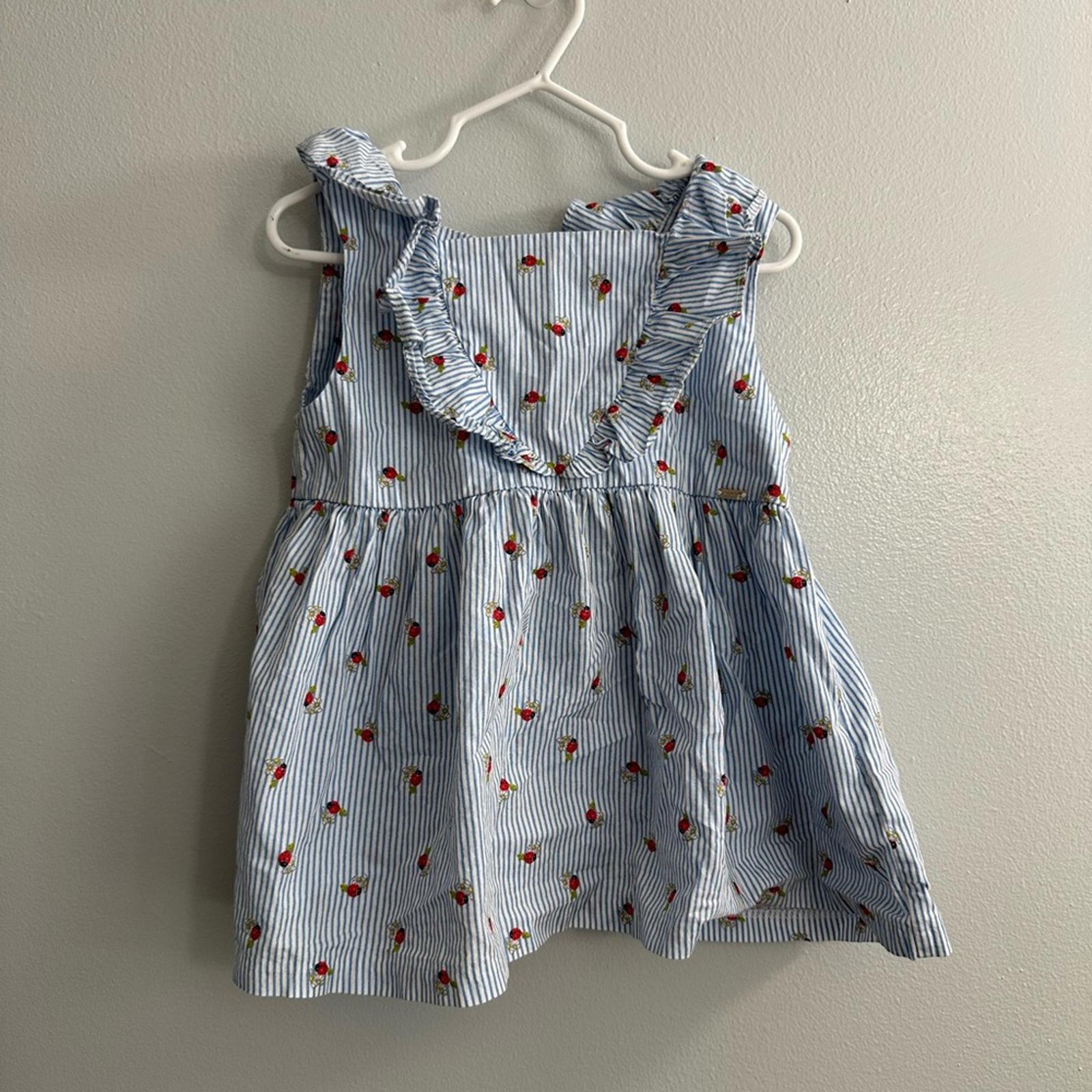 Mayoral Vintage Blue Stripe Lady Bug Baby Dress size 6