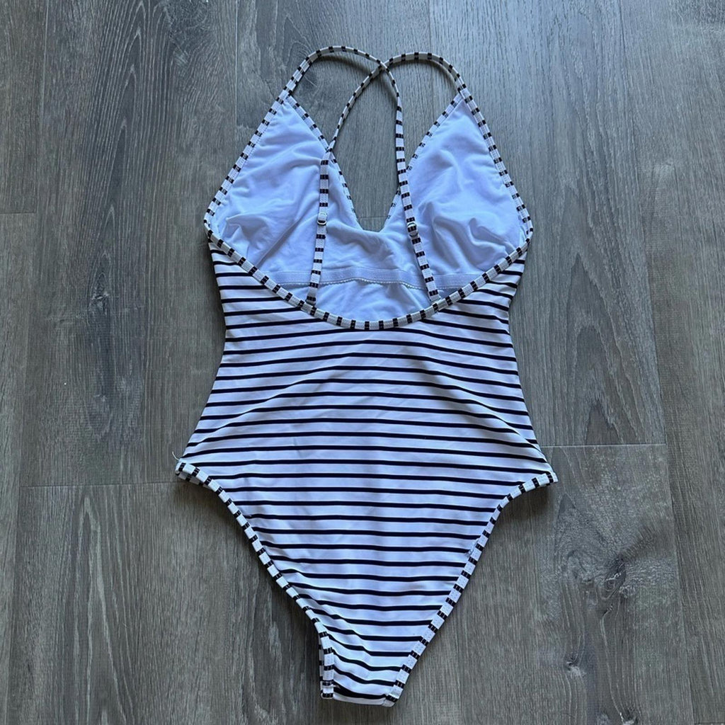 CUPSHE One Piece Swimsuit Striped Scoop Neck Cross Back Swimwear Size Large