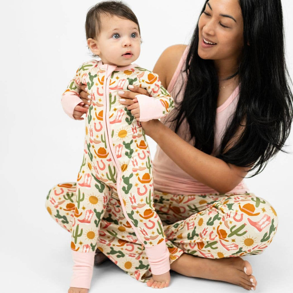 Hey Y'all Western Bamboo Convertible Baby Pajamas: Pink/Multi / 6-12M