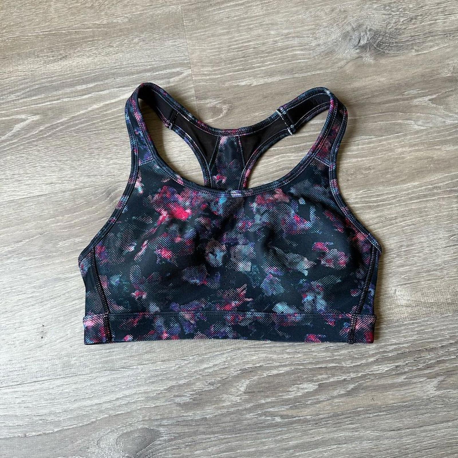 Avia Black and Multicolor Racerback Sports Bra Size Medium