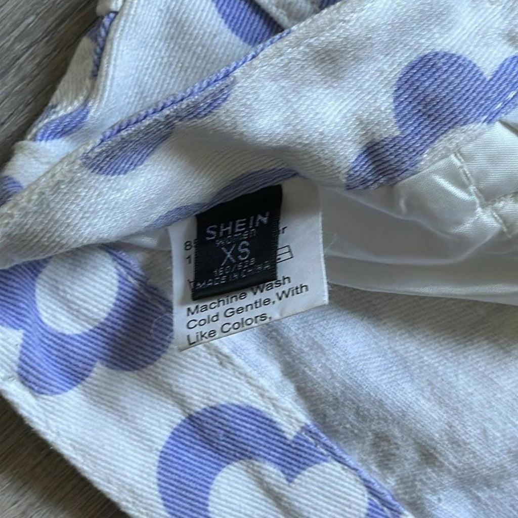 SHEIN White Blue Flower High Rise Jean Shorts Size XS