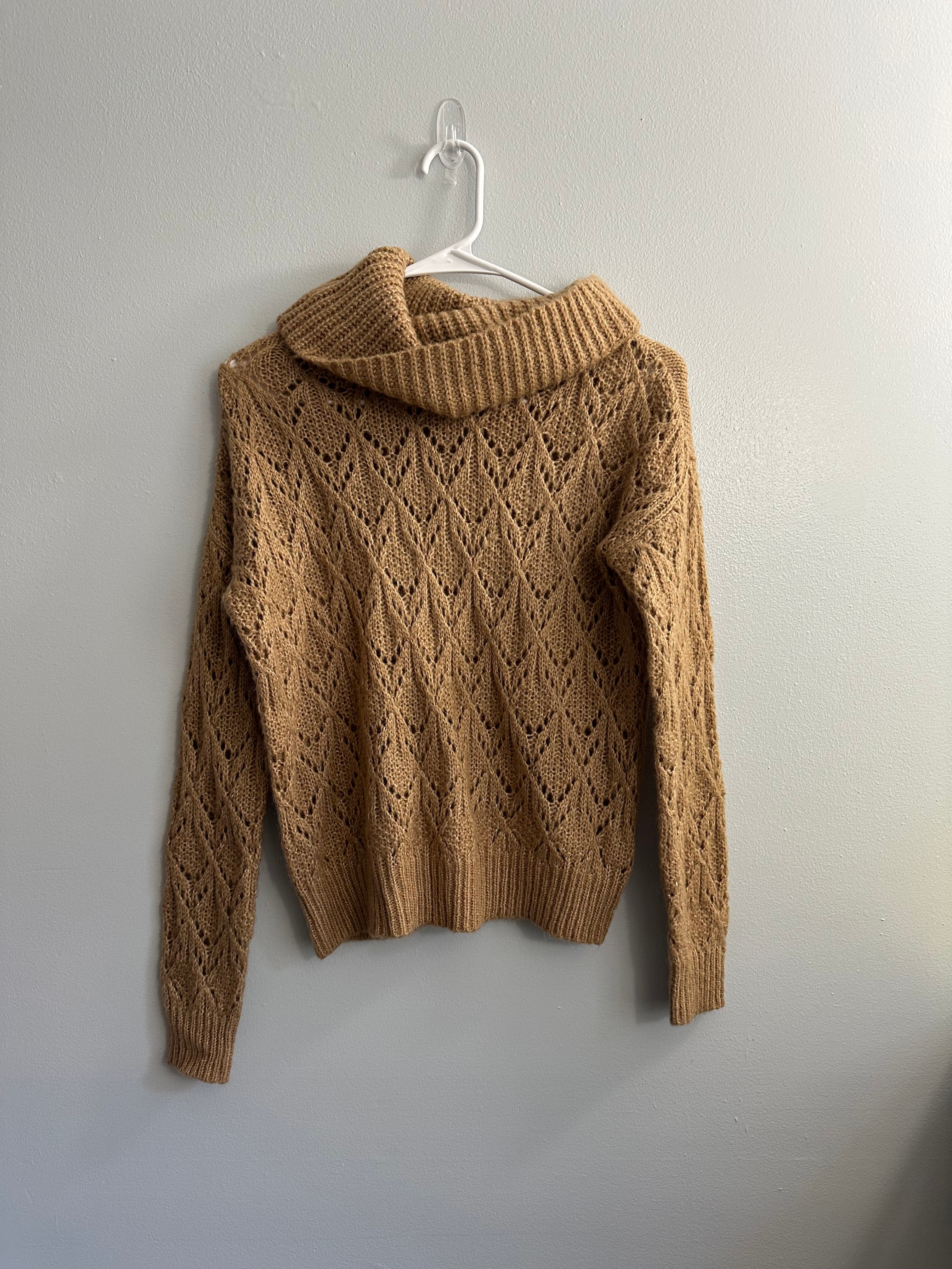 Knit Brown Cowl Sweater Size Small