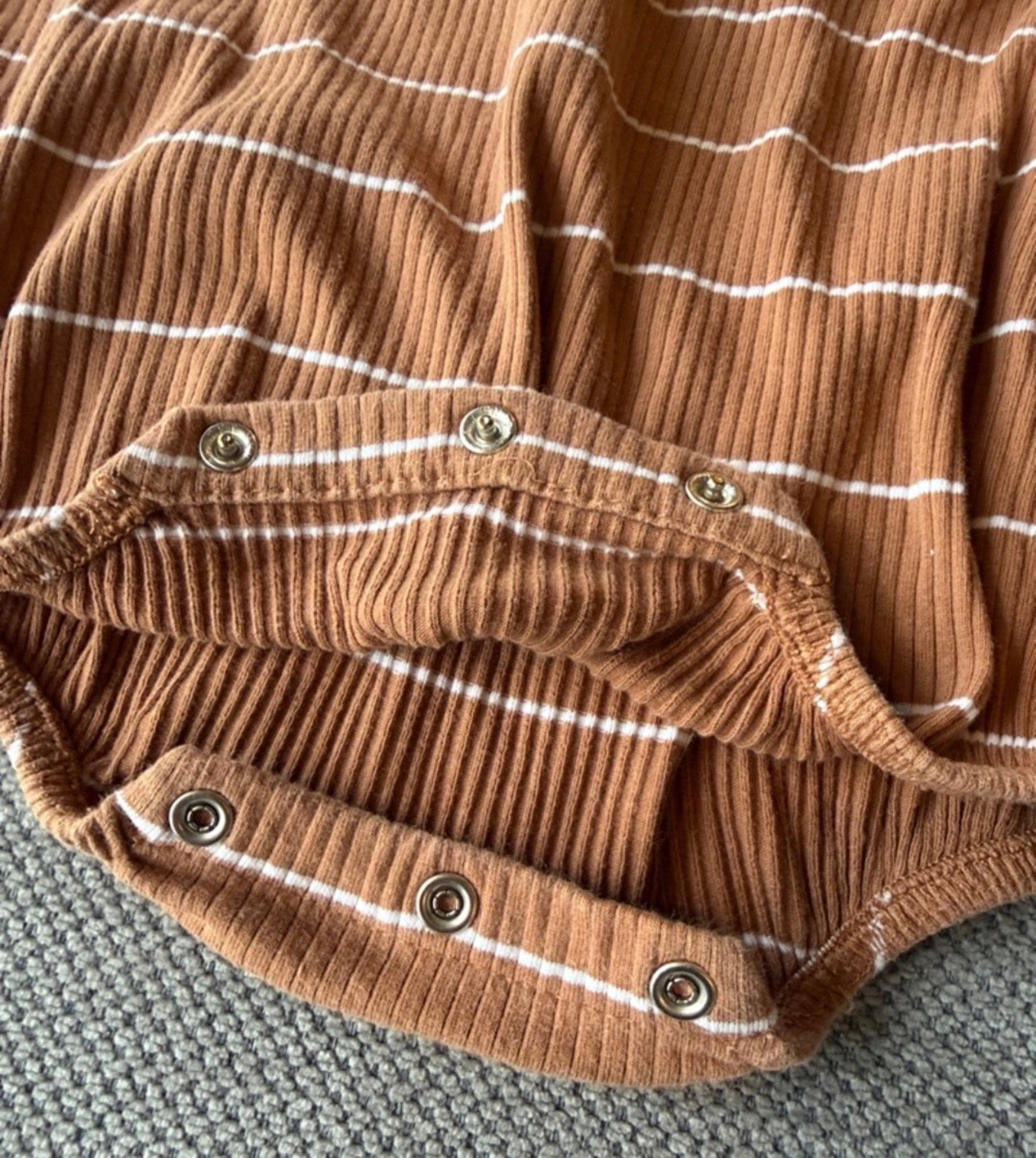 Sixx 12-18M Organic Cotton Ribbed Bubble Romper Brown Striped Neutral Outfit