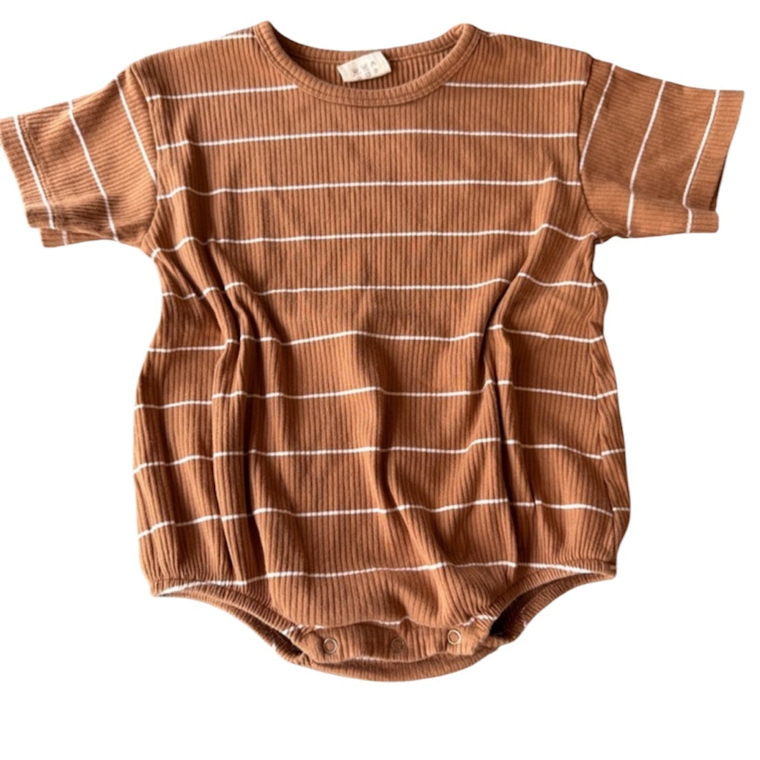 Sixx 12-18M Organic Cotton Ribbed Bubble Romper Brown Striped Neutral Outfit