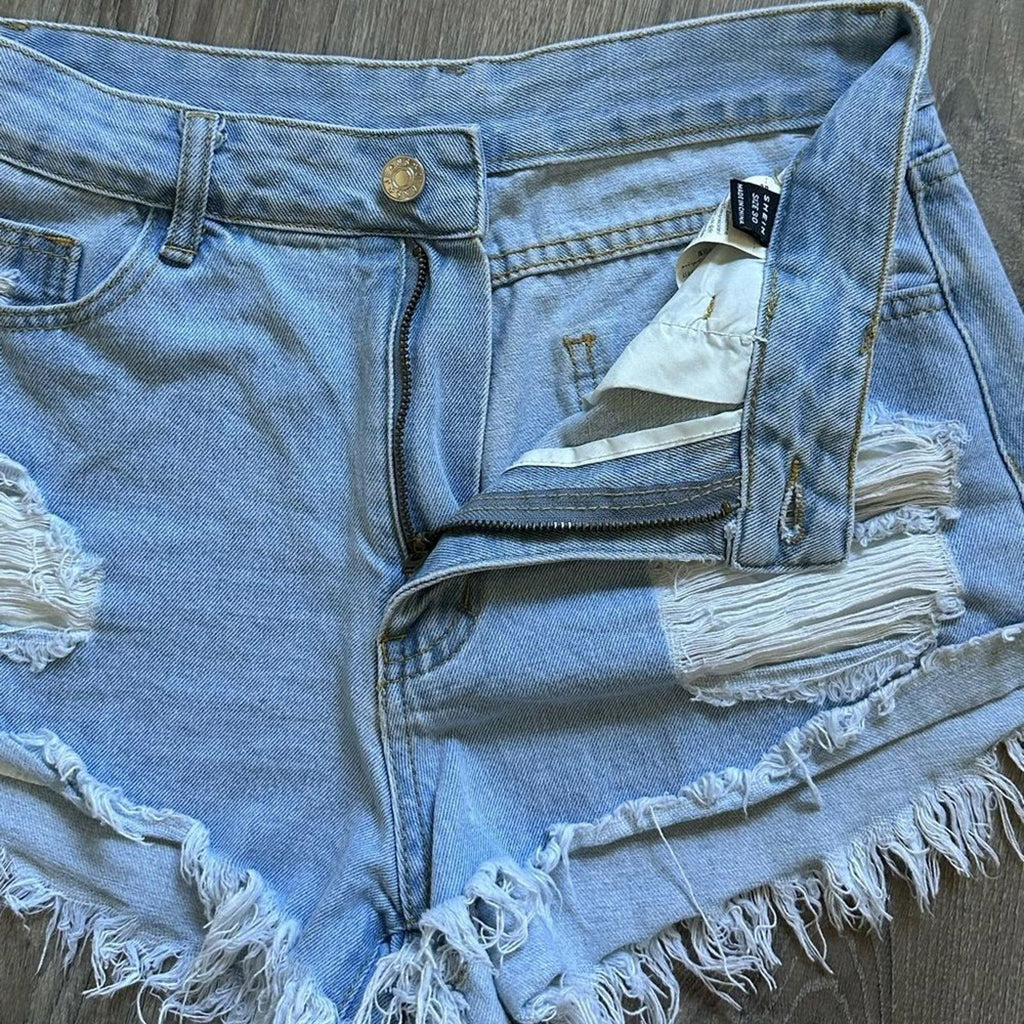 Shein Denim Short Distressed  Cotton Frayed Size 30 Blue