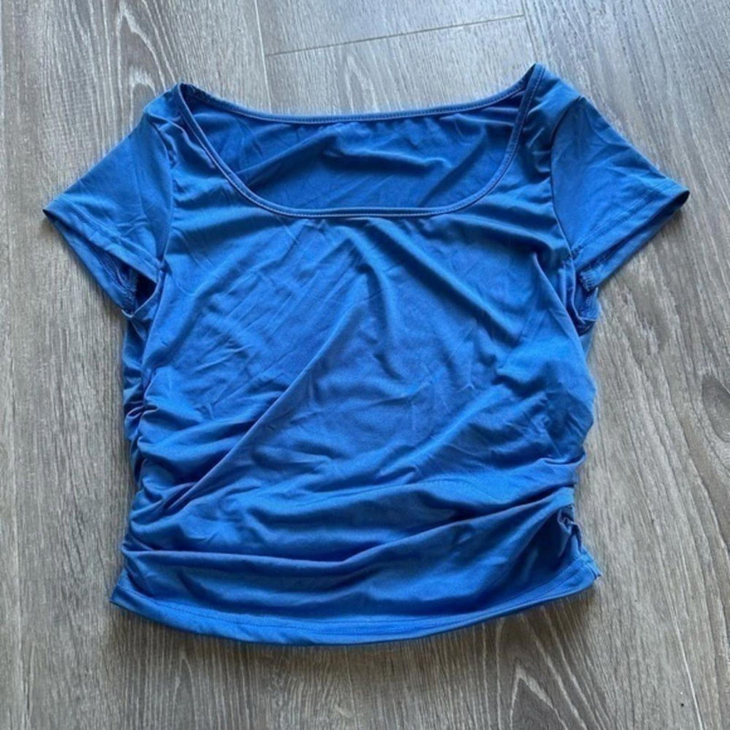 SHEIN Blue Crop Top Elastic Sides Scoop Neck Size Large