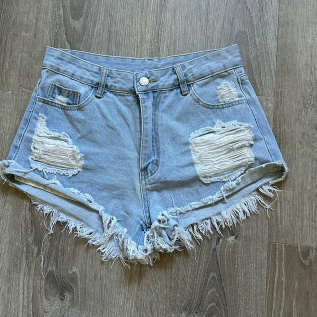 Shein Denim Short Distressed  Cotton Frayed Size 30 Blue