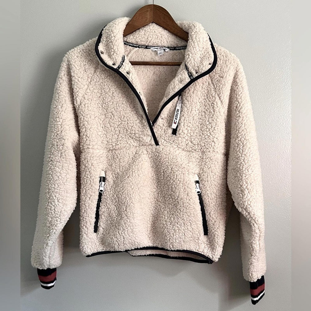 Tommy Hilfiger Women’s Sherpa Half Zip Kangaroo Pocket Size Small
