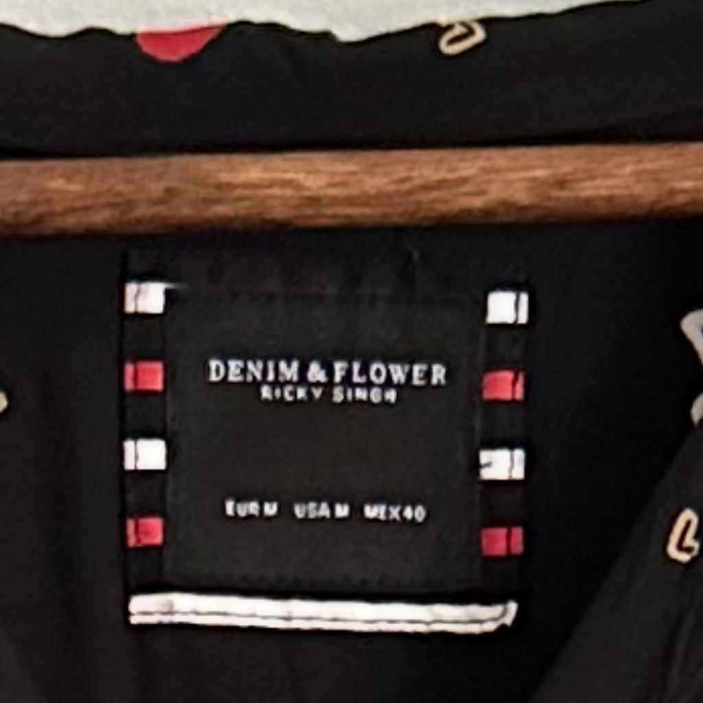 Denim & Flower Ricky Singh Button short sleeve Shirt Men's Medium Love Hearts