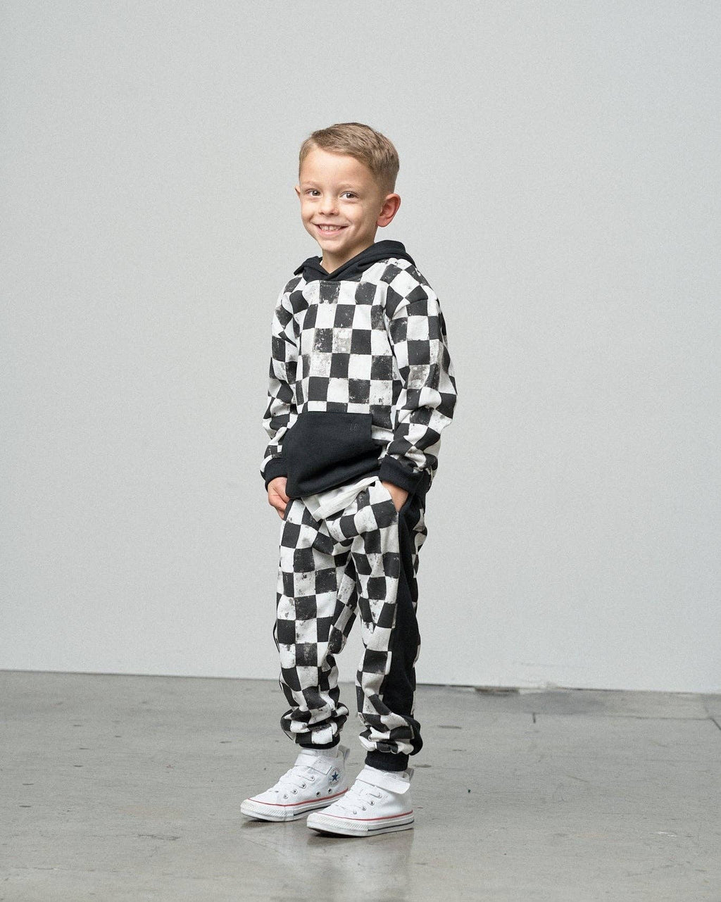 Checkered Hoodie - Black: 12-18M