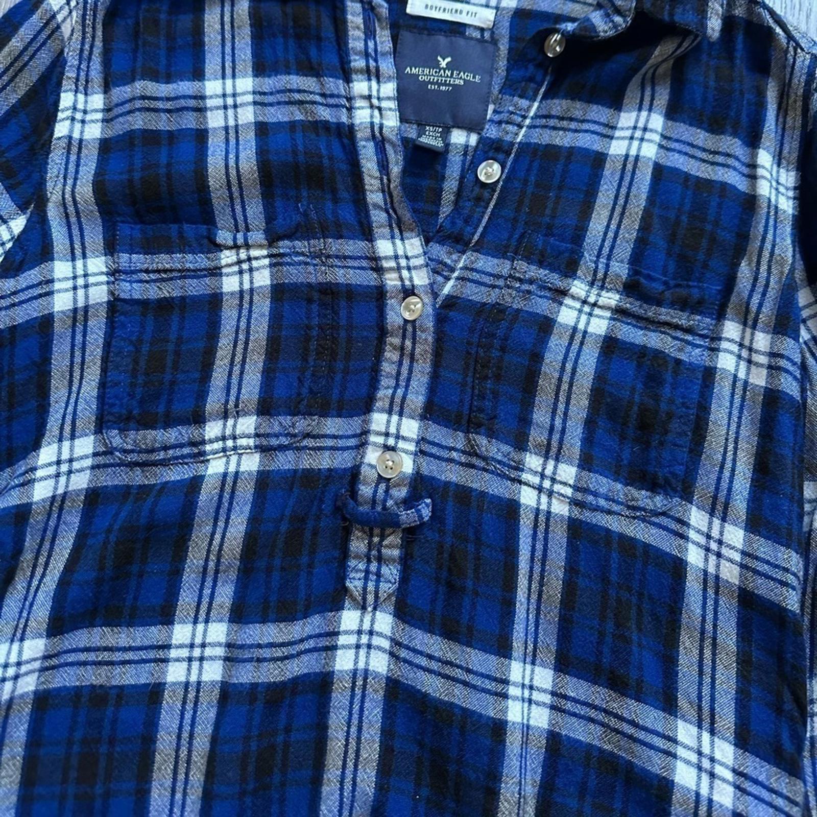 American Eagle Plaid Boyfriend Fit 1/2 Button Up Long Sleeve Shirt Size XS