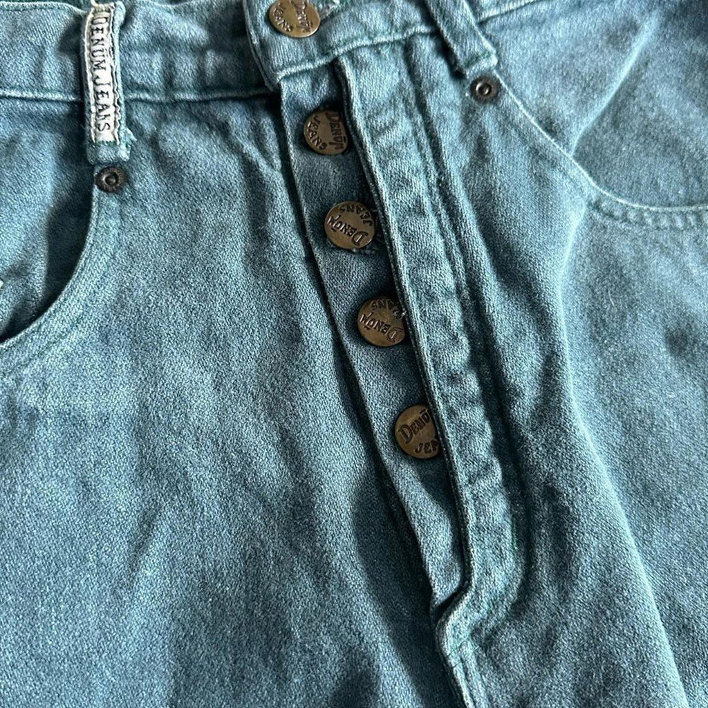 Vintage ‘Denum Jeans by Panhandle Slim Green HighWaist button fly 90’s Sz 7 RARE