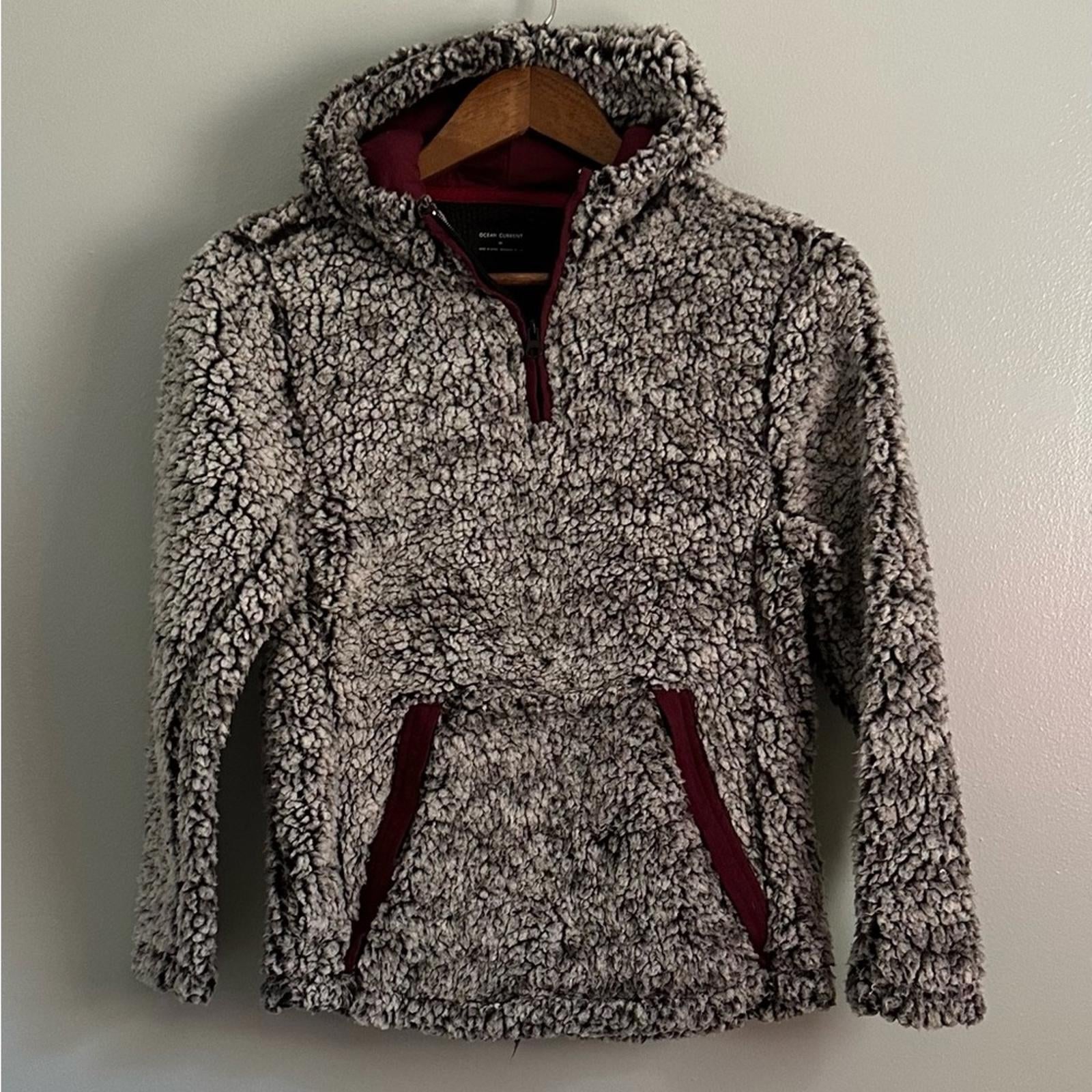 Ocean Current Gray Faux Fur 1/4 Zip Sweater Size Medium