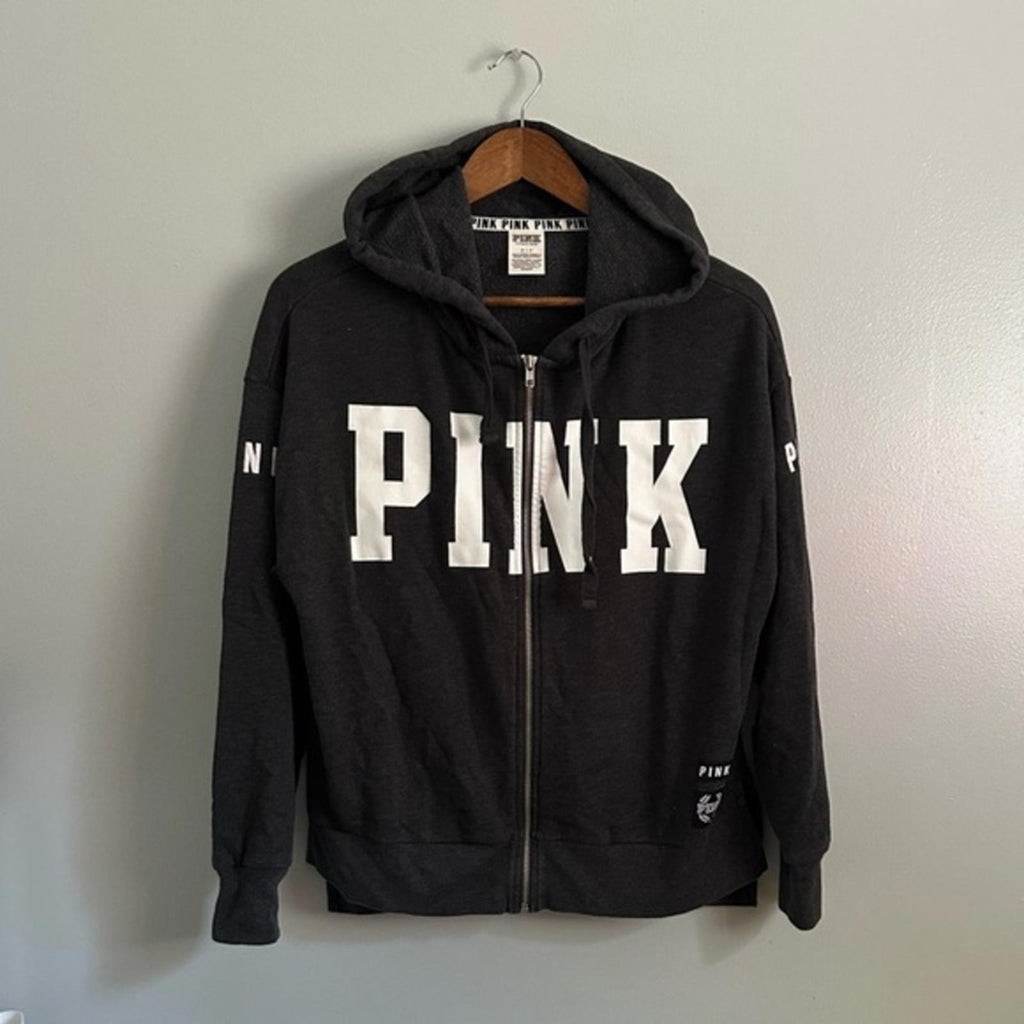Victoria's Secret PINK Dark Gray Zip Up Hoodie Size Small