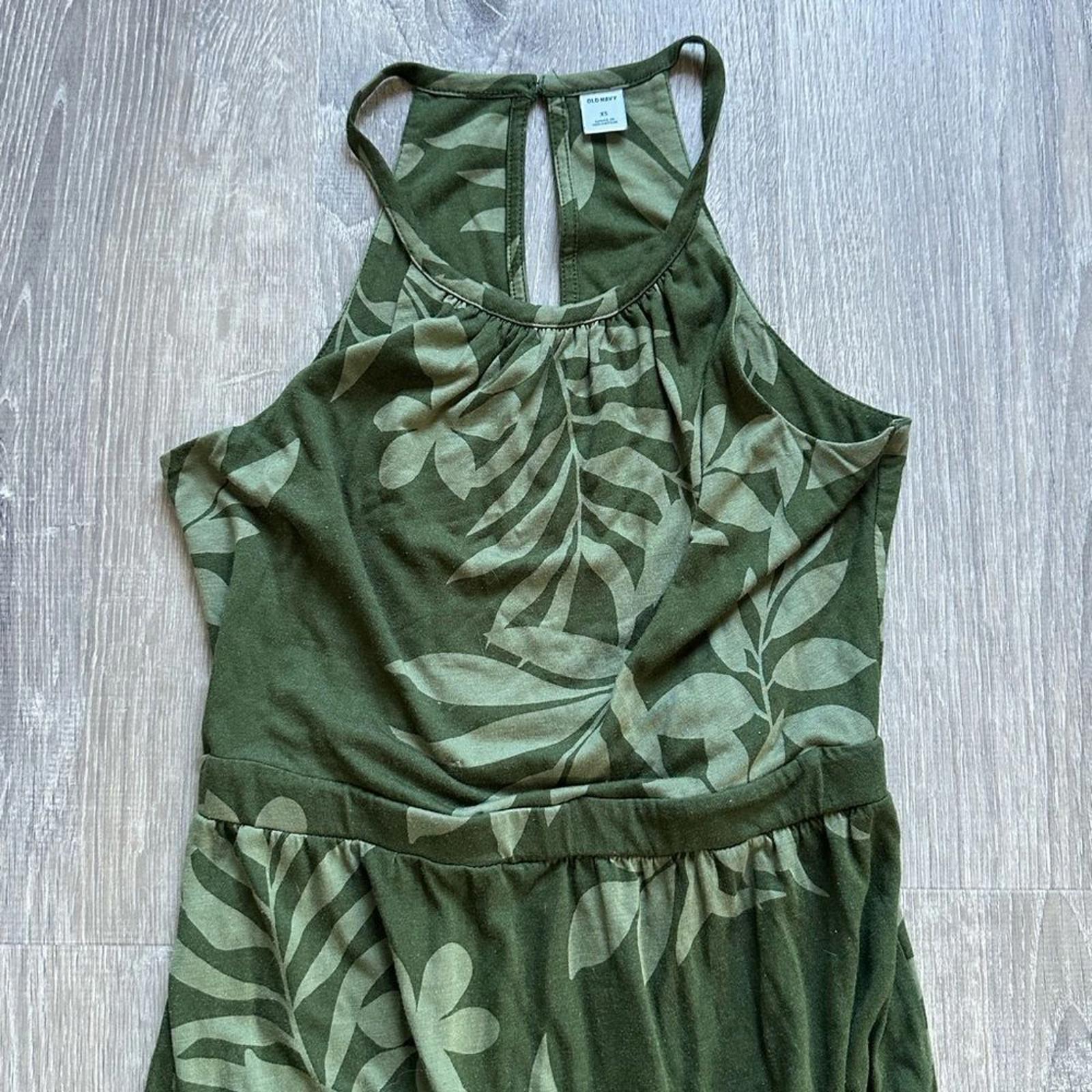 Old Navy Halter Olive Green Palm Tree Long Maxi Dress Size XS