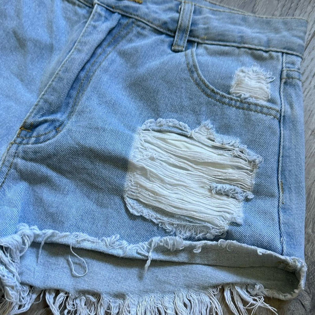 Shein Denim Short Distressed  Cotton Frayed Size 30 Blue