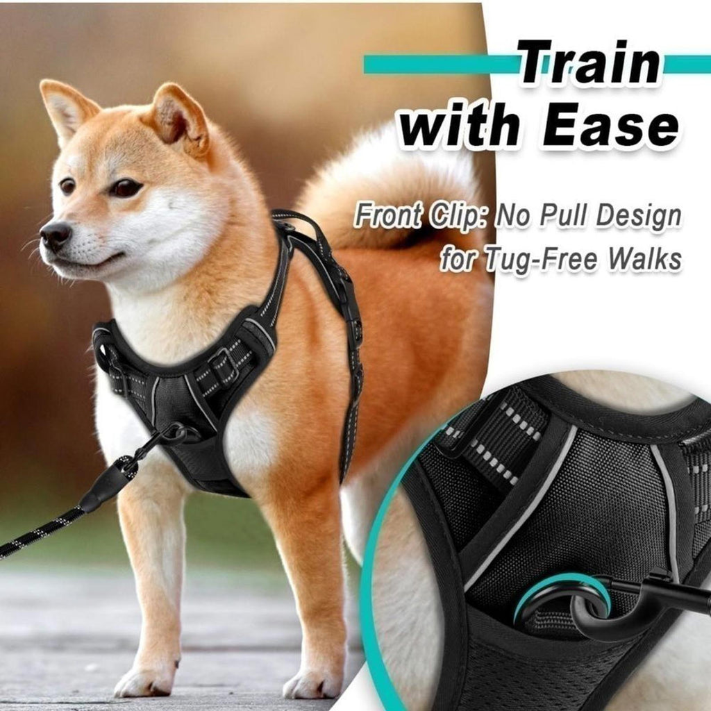 BARKBAY Dog Harness Front Clip Reflective Easy Control Handle for Black Medium