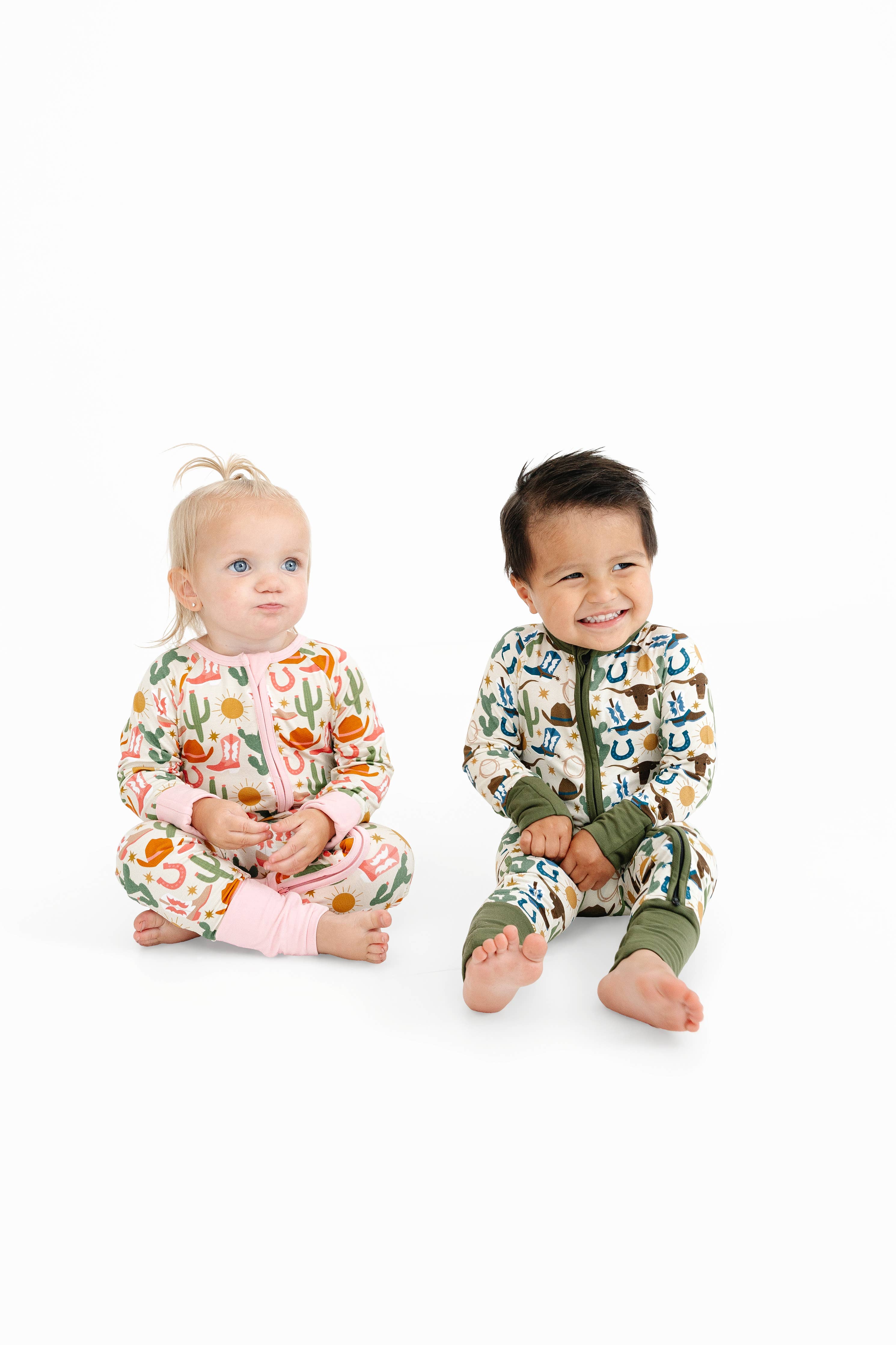 Hey Y'all Western Bamboo Convertible Baby Pajamas: Pink/Multi / 6-12M