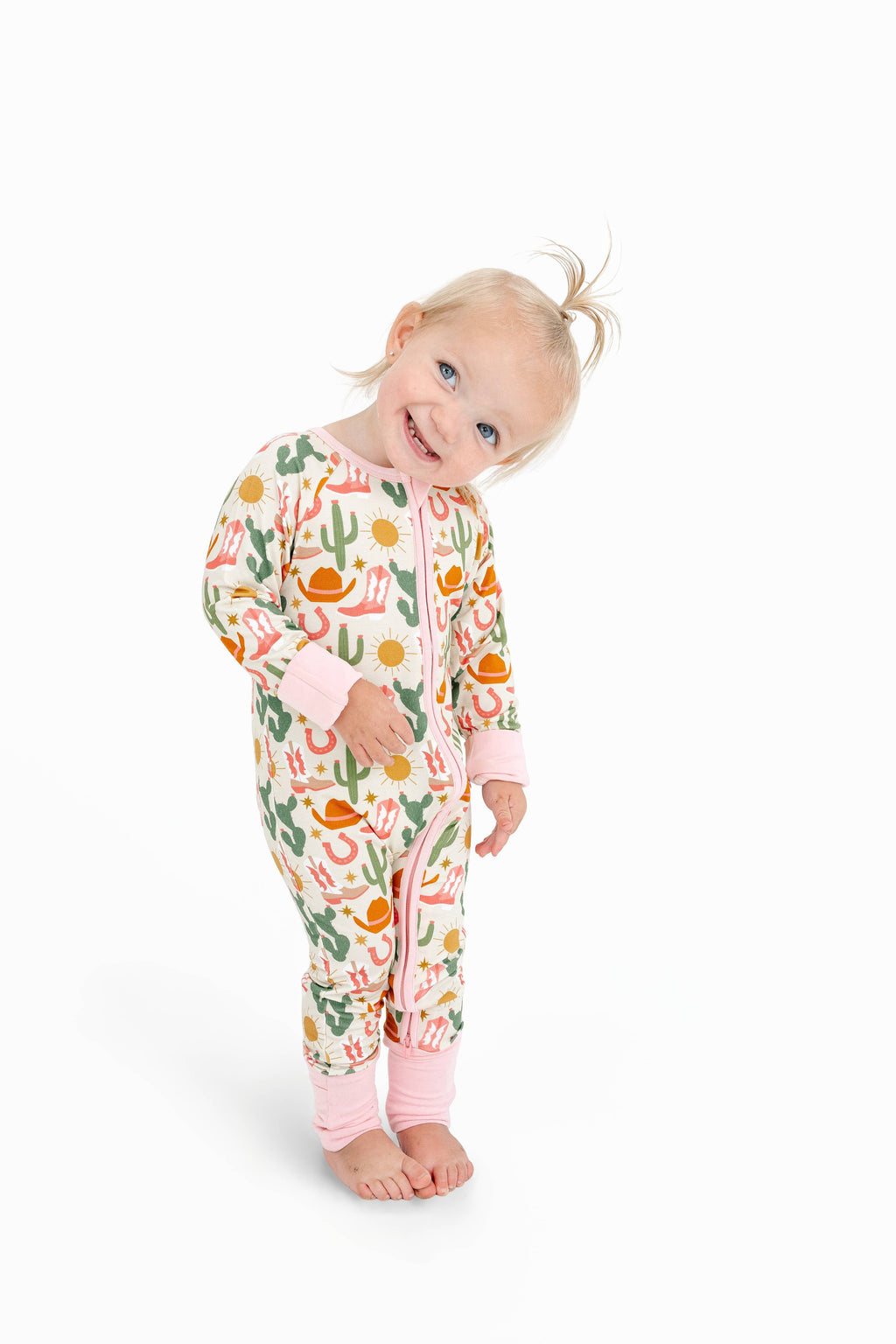 Hey Y'all Western Bamboo Convertible Baby Pajamas: Pink/Multi / 6-12M