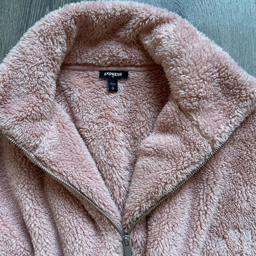 Express Sherpa Zip Up Cropped Pink Jacket Size Small