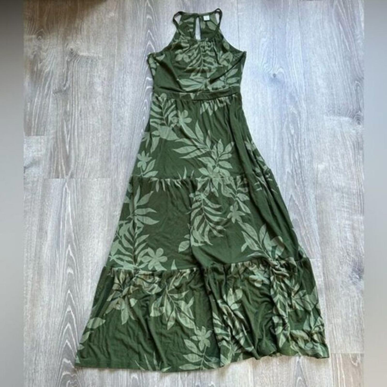 Old Navy Halter Olive Green Palm Tree Long Maxi Dress Size XS