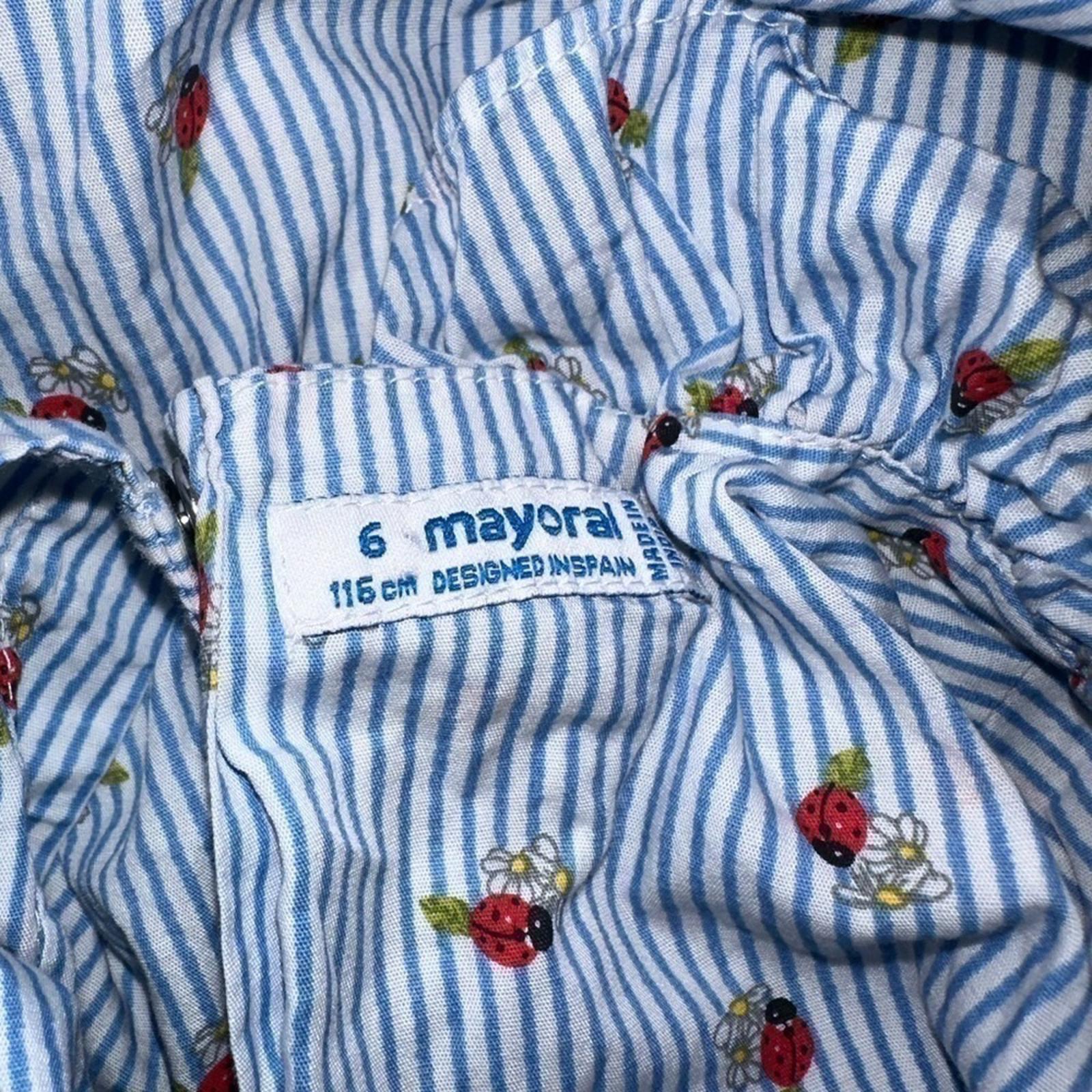 Mayoral Vintage Blue Stripe Lady Bug Baby Dress size 6