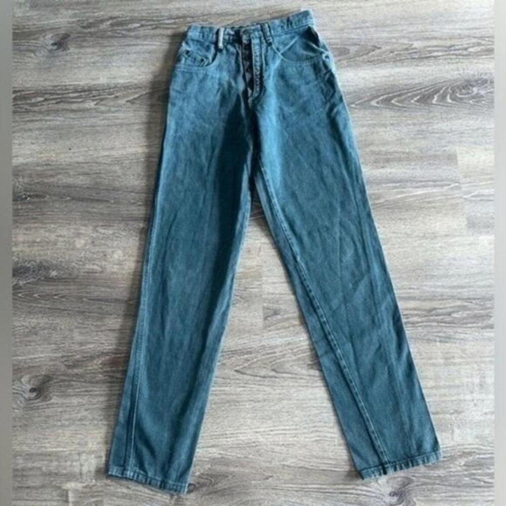 Vintage ‘Denum Jeans by Panhandle Slim Green HighWaist button fly 90’s Sz 7 RARE